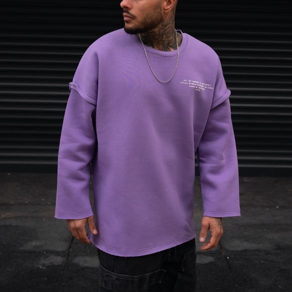 Men's Oversize Text Detailed White Sleeved Sweatshirt In Purple - 4