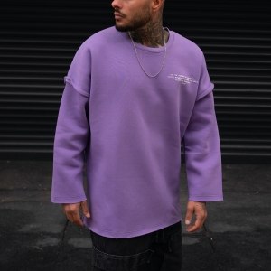Men's Oversize Text Detailed Wide Sleeved Sweatshirt In Purple - 4