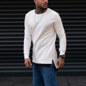 Men's Double-Sleeved Patchwork Sweatshirt In White - 2