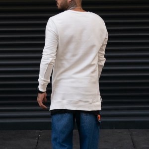 Men's Double-Sleeved Patchwork Sweatshirt In White - 5