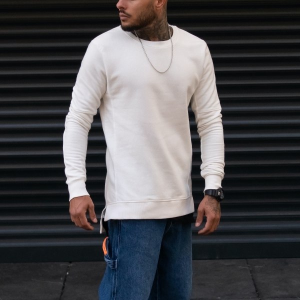 Men's Double-Sleeved Patchwork Sweatshirt In White - 3