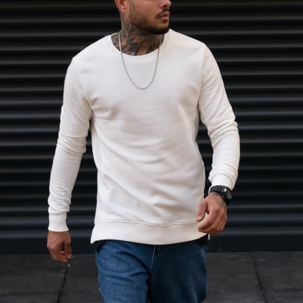 Men's Double-Sleeved Patchwork Sweatshirt In White - 4