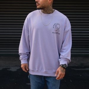 Men's Oversize Basic Sweatshirt With Designer Graphic Print Purple - 2