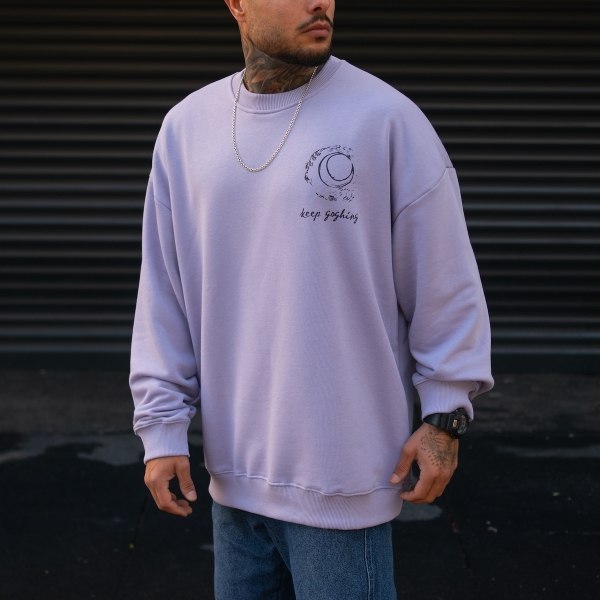Men's Oversize Basic Sweatshirt With Designer Graphic Print Purple - 3