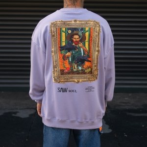 Men's Oversize Basic Sweatshirt With Designer Graphic Print Purple - 1