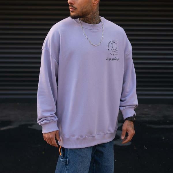 Men's Oversize Basic Sweatshirt With Designer Graphic Print Purple - 5