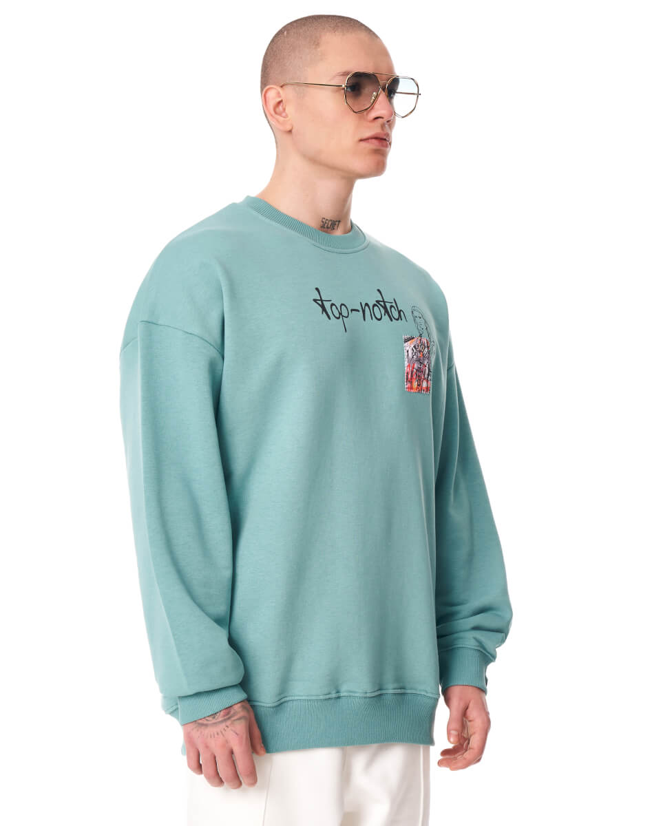 Hommes Sweatshirt Basique Oversize avec Impression Graphique de Designer Vert Menthe | Martin Valen