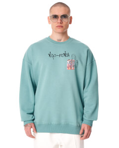 Men's Oversize Basic Sweatshirt With Designer Graphic Print Mint Green - 5