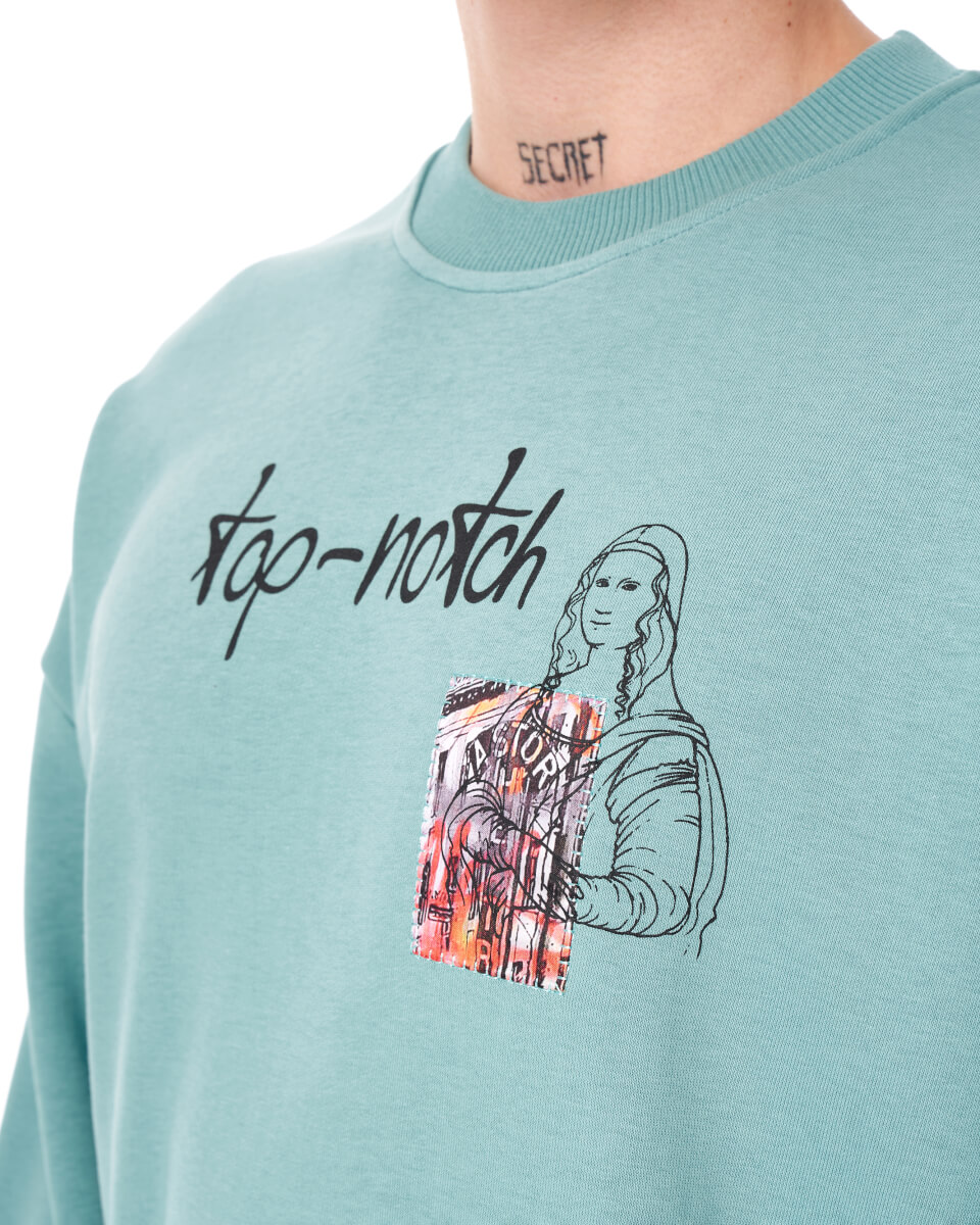 Oversized Basic Sweatshirt voor Heren met Ontwerp Grafische Print in Muntgroen | Martin Valen