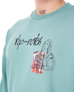 Men's Oversize Basic Sweatshirt With Designer Graphic Print Mint Green - 6