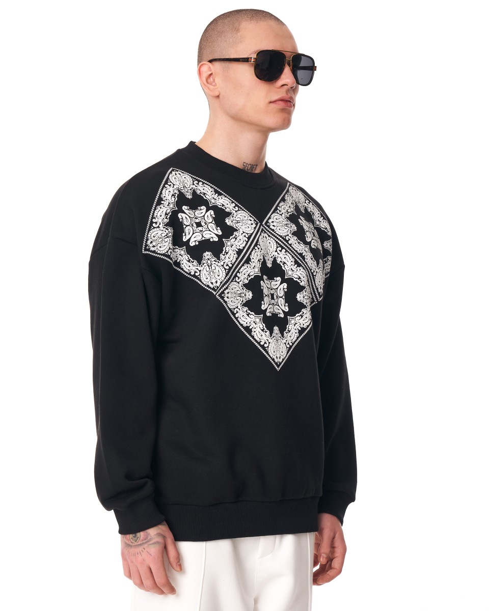 Men's Oversize Basic Sweatshirt Ethnic Designer Black - 1