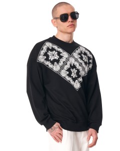 Men's Oversize Basic Sweatshirt Ethnic Designer Black - 3
