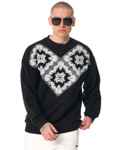 Men's Oversize Basic Sweatshirt Ethnic Designer Black - 5