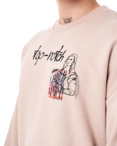 Men's Oversize Basic Sweatshirt With Designer Graphic Print Beige - 6