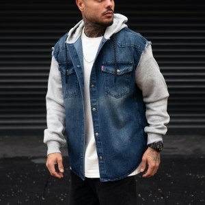 Men's Hooded Denim Jacket With Artwork Details