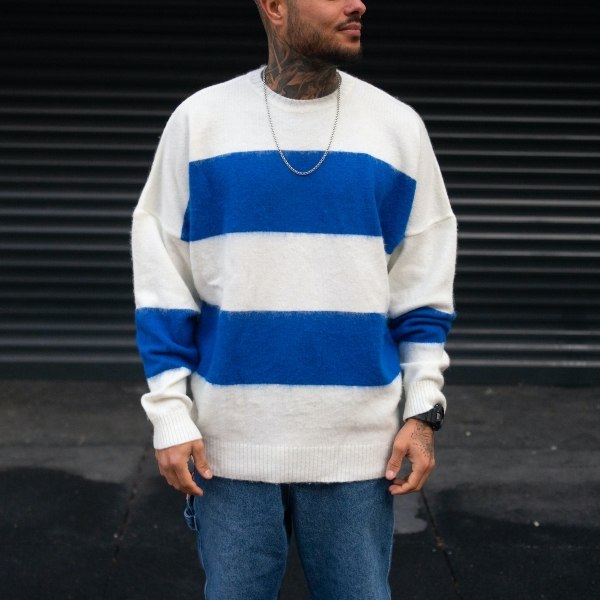 Blue and White Striped Alternative Sweatshirt - 1
