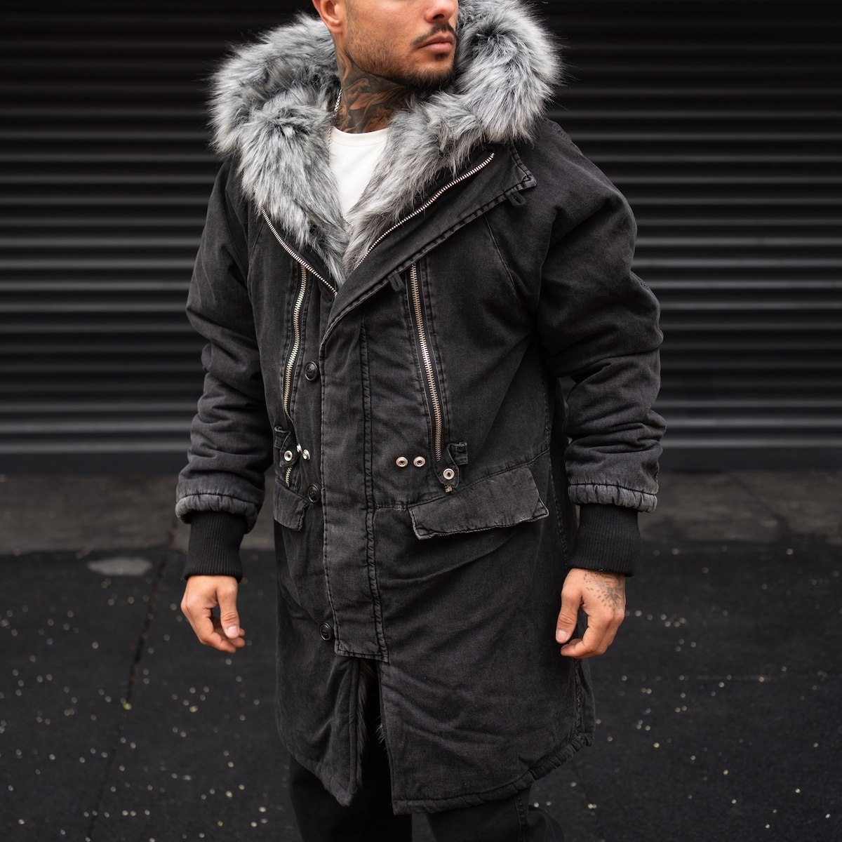 MV Premium Design Furry Coat In Black | Martin Valen
