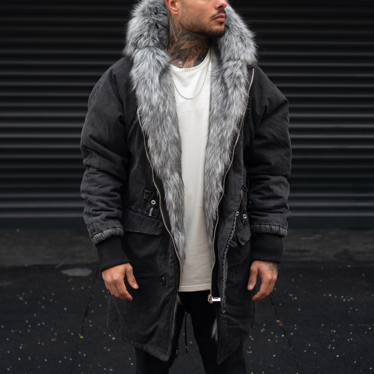 MV Premium Design Furry Coat In Black | Martin Valen