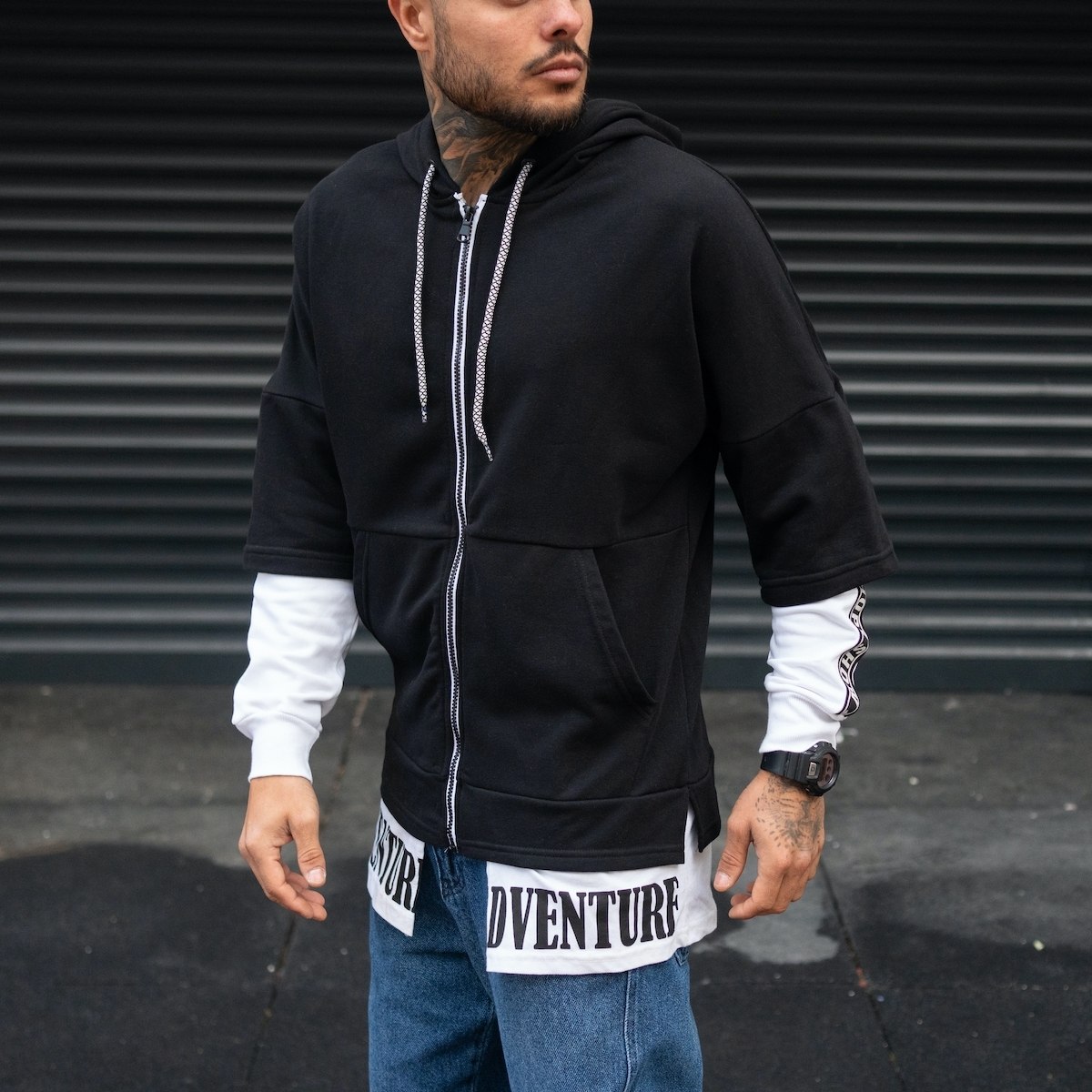Black and White Hoodie with Fonts