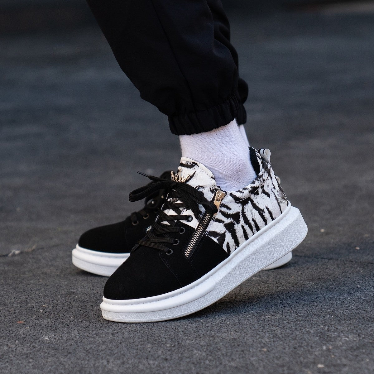 Sneakers Chunky con Motivo Zebra e Zip