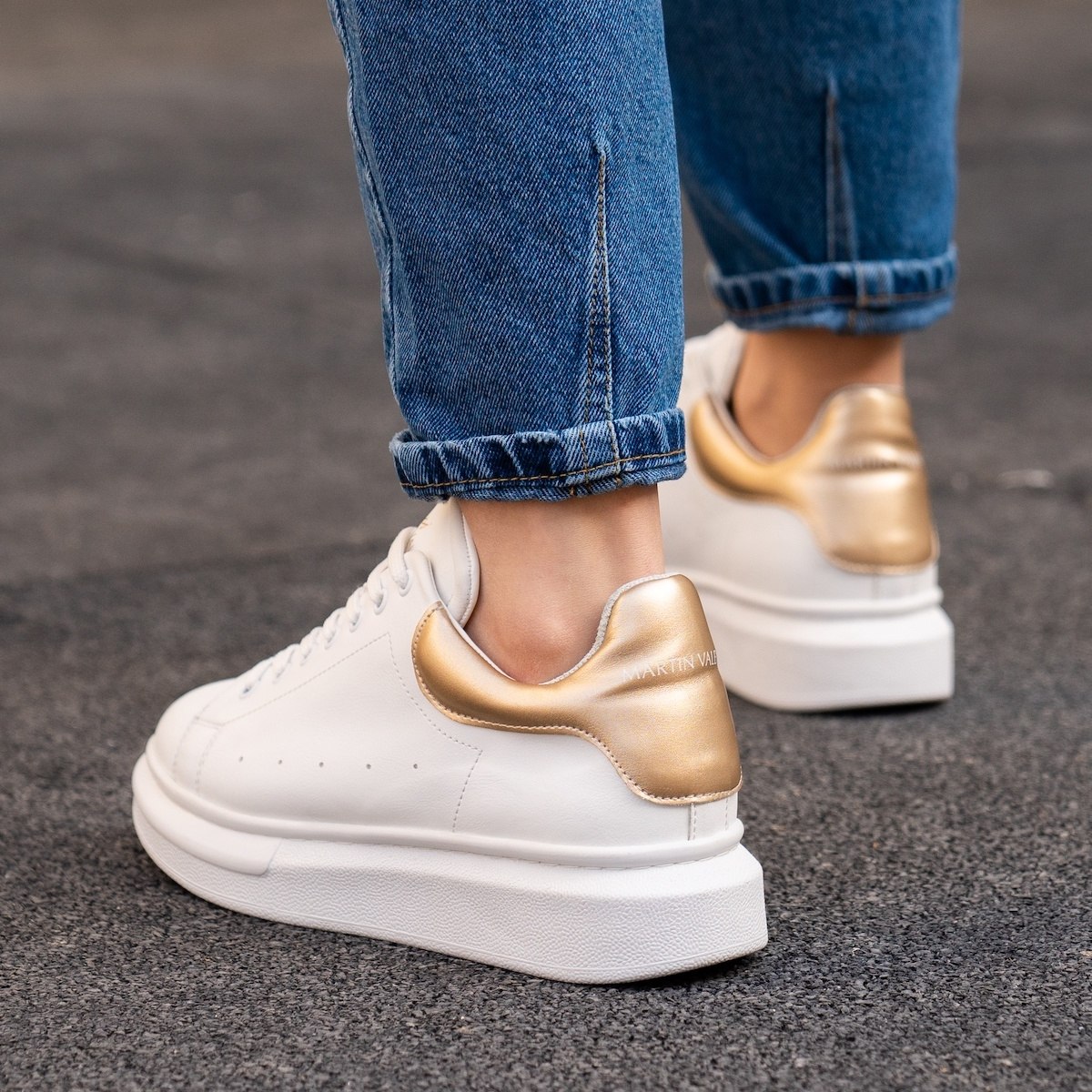 Martin Valen Women’s Chunky Sneakers in White and Gold | Martin Valen