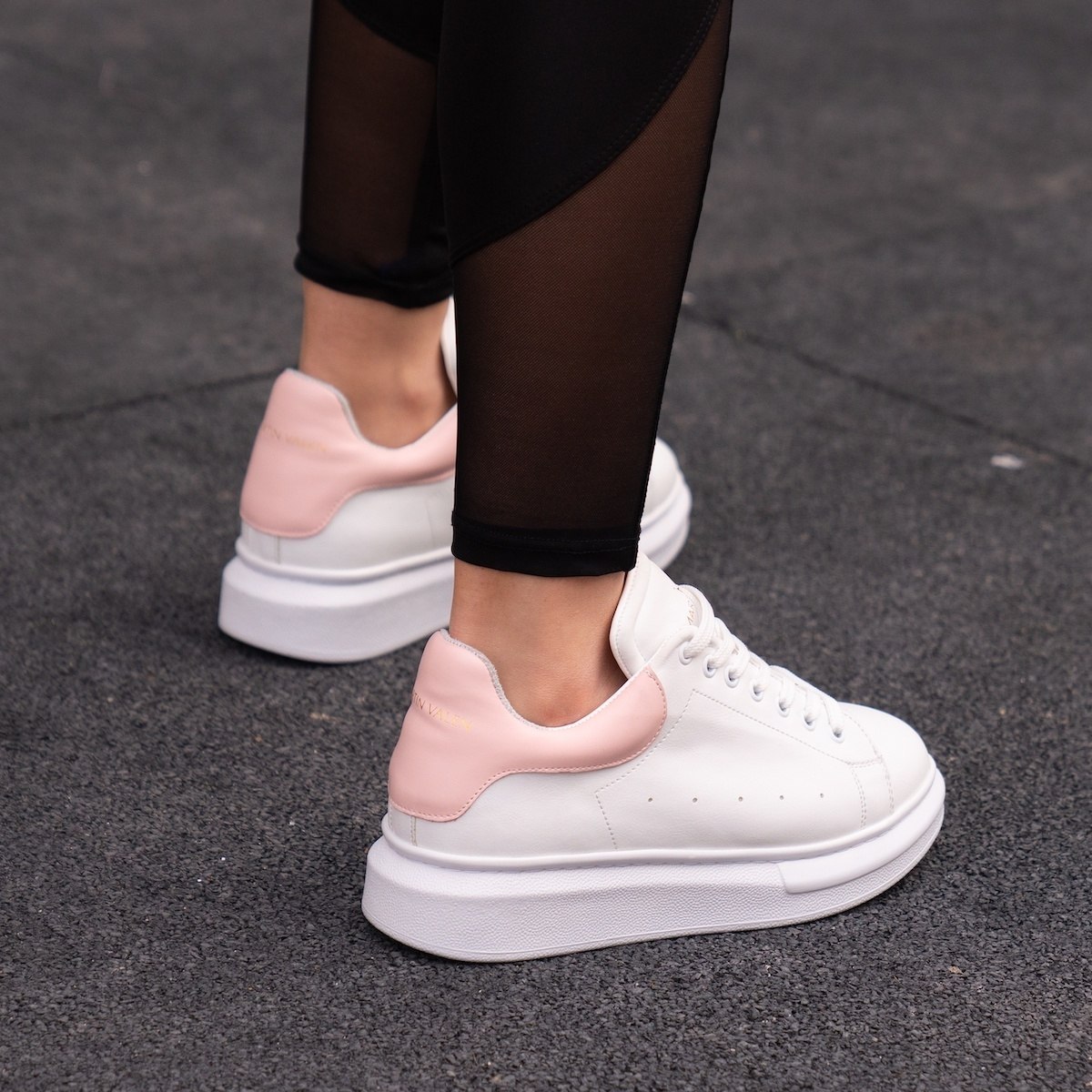 Martin Valen Sneakers da Donna con Suola Alta in Bianco e Rosa | Martin Valen