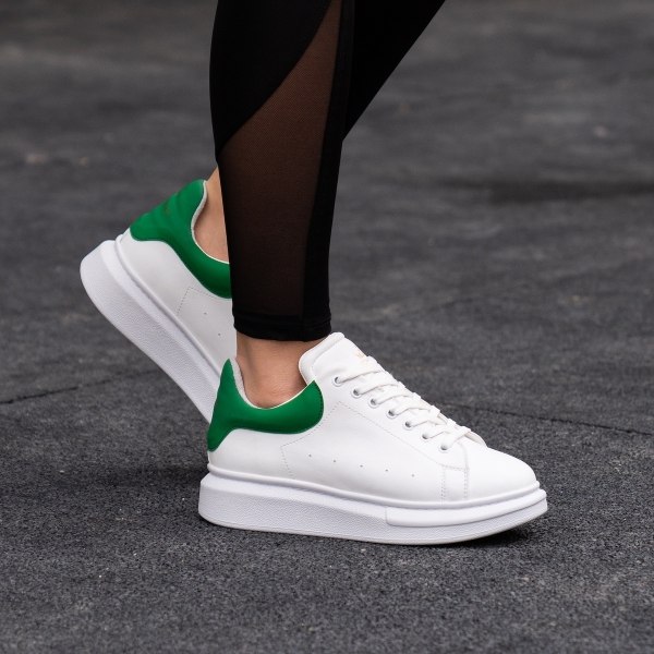 Martin Valen Women High Sole Sneakers White&Green - 2