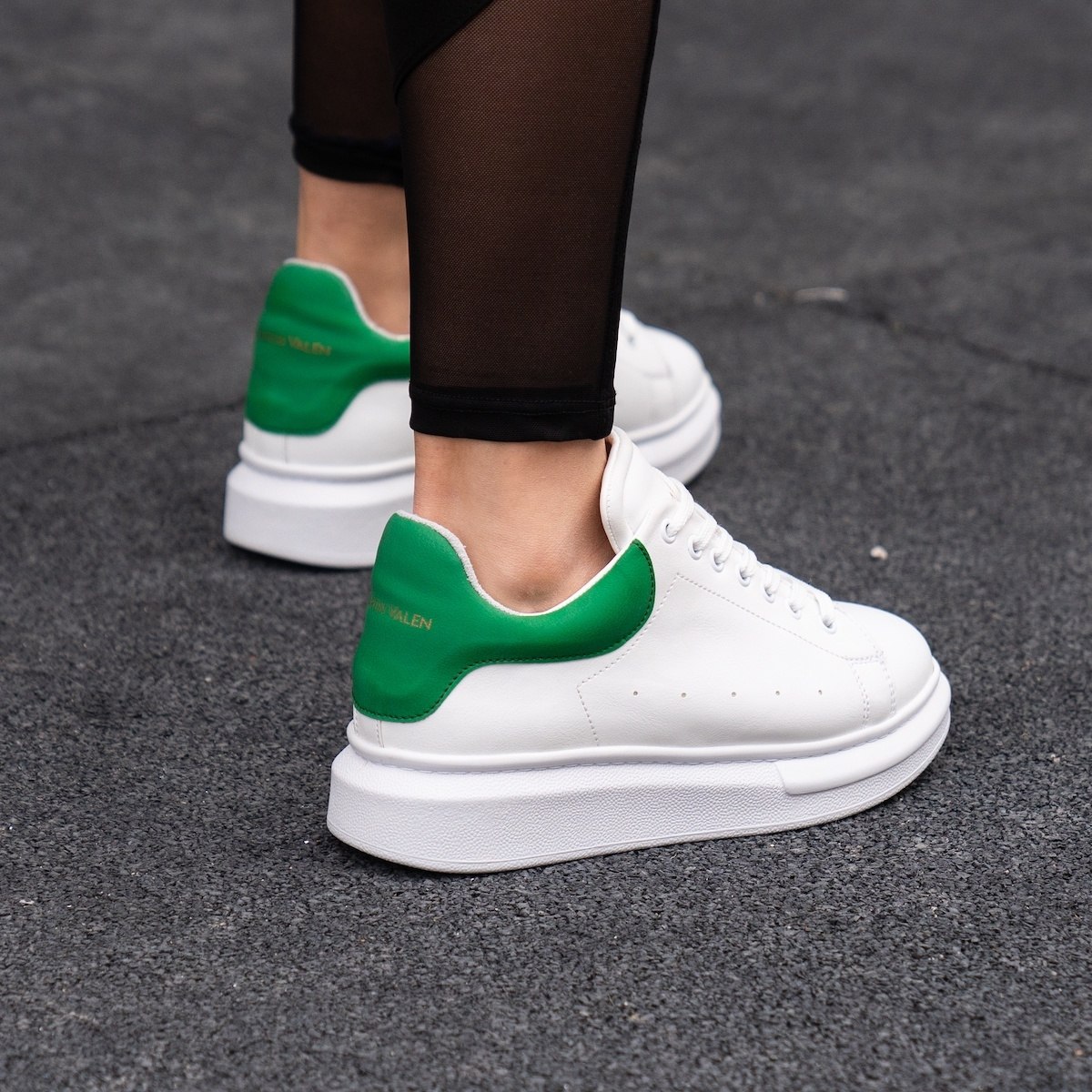 Martin Valen Zapatillas para Mujer de Suela Alta en Blanco y Verde | Martin Valen