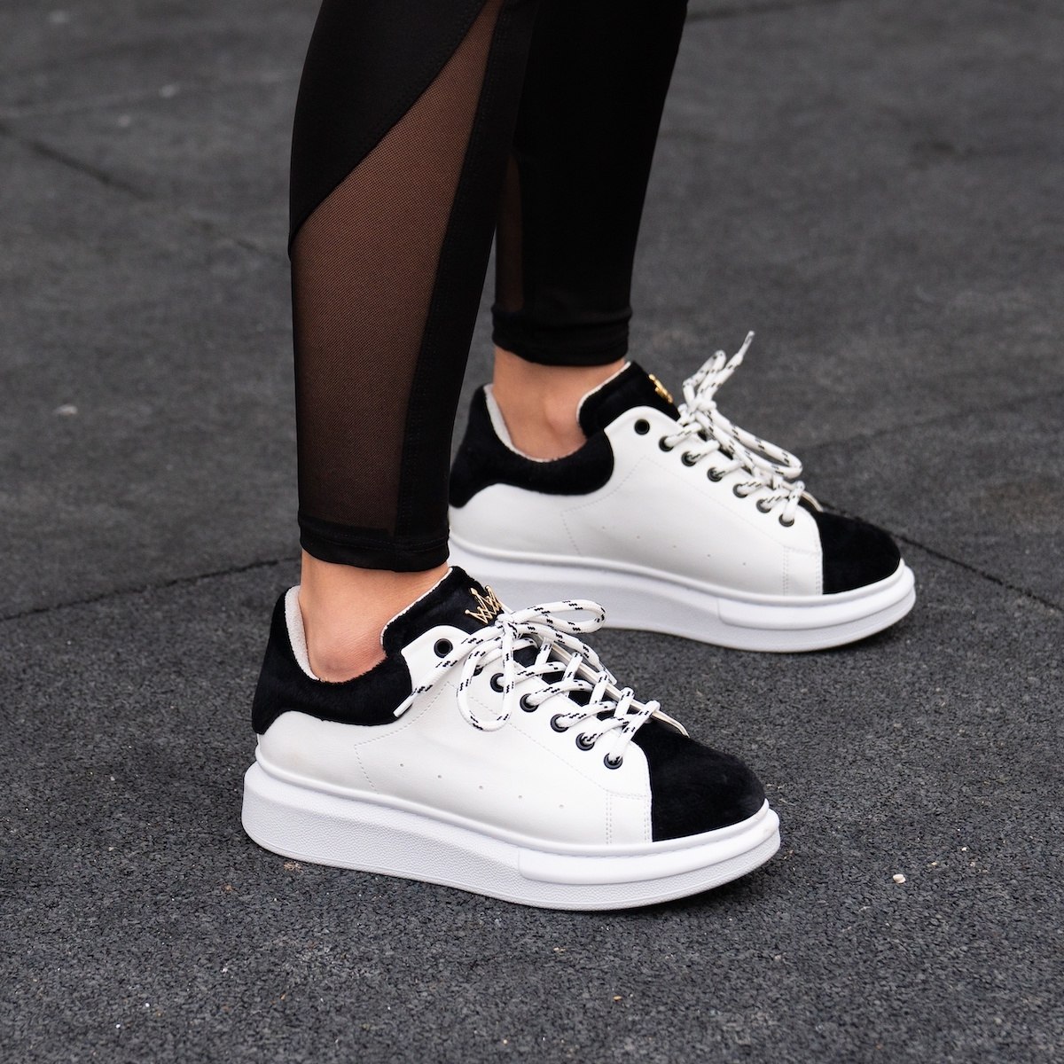 Woman Hype Sole Sneakers in White-Partial Short Black Fur - 1