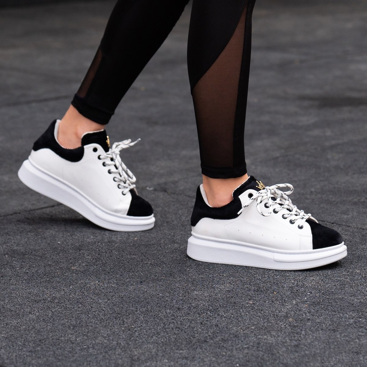 Woman Hype Sole Sneakers in White-Partial Short Black Fur | Martin Valen
