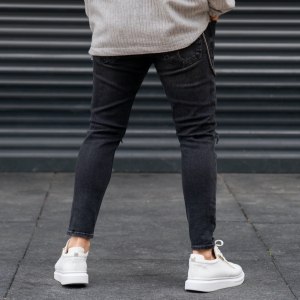 Men's Ripped Knees Jeans with Chain in Black