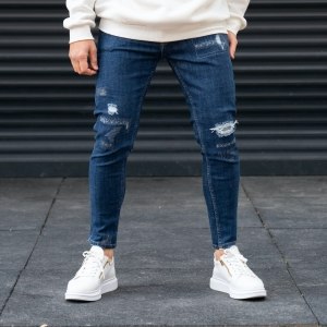 Men's Zigzag Stitches Jeans In Blue - 2