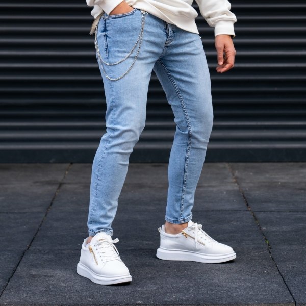 Men's Basic Ice Blue Jeans with Chain