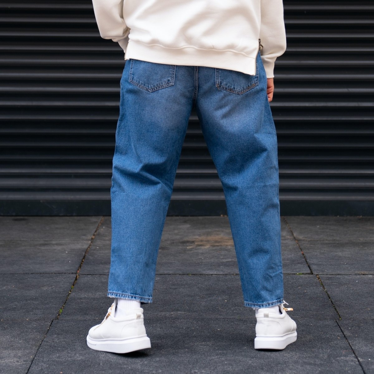 Мужские джинсы в стиле багги с принтами и потертостями, синие | Martin Valen