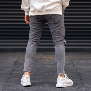 Men's Knees Ripped Jeans in Smoked Grey - 4