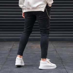 Men's Knees Ripped Smoked Black Jeans