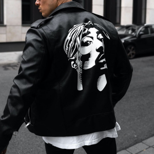 Men's Leather Biker Jacket "Tupac" Black - 1
