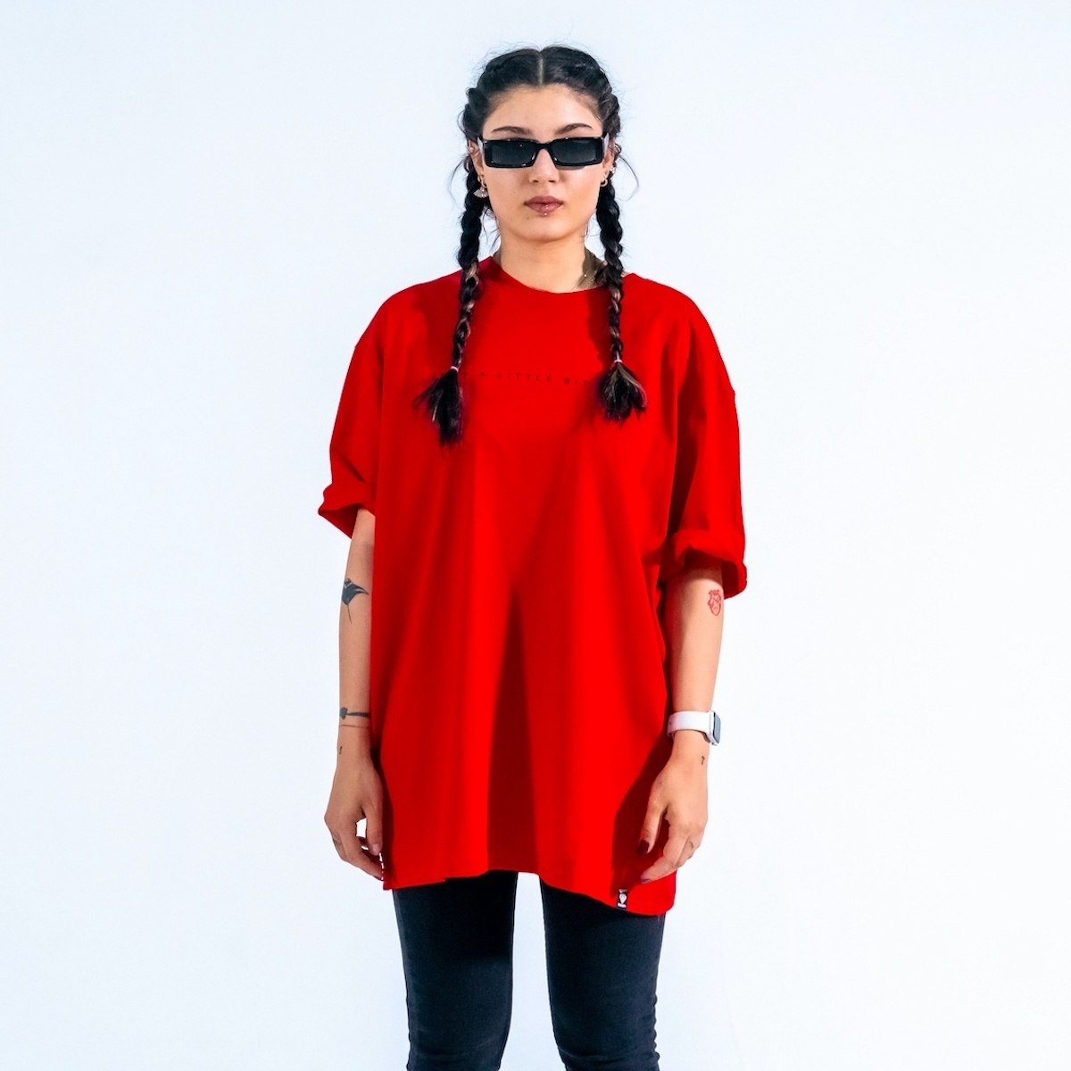 Unisex Text Printed Oversize Red T-shirt - 2