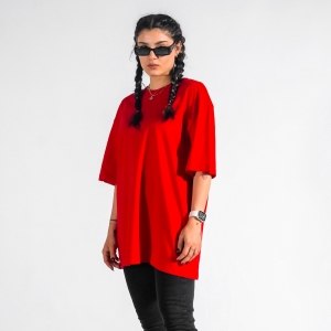 Unisex Embossed Back Printed Oversize Red T-shirt - 1