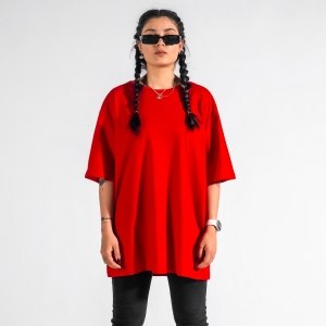 Unisex Embossed Back Printed Oversize Red T-shirt - 2