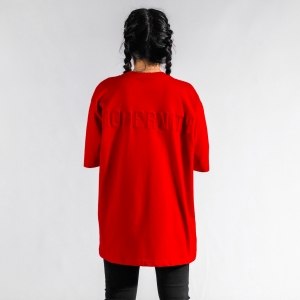 Unisex Embossed Back Printed Oversize Red T-shirt - 3