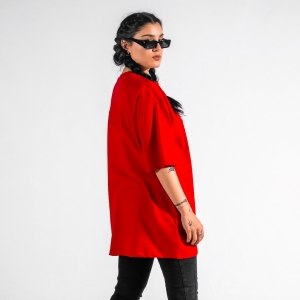 Unisex Embossed Back Printed Oversize Red T-shirt - 4