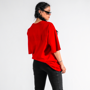 Unisex Embossed Back Printed Oversize Red T-shirt - 5