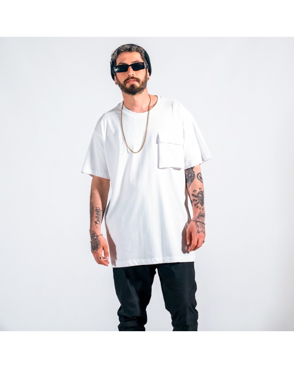 Men's Pocket Detail Oversize White T-shirt | Martin Valen