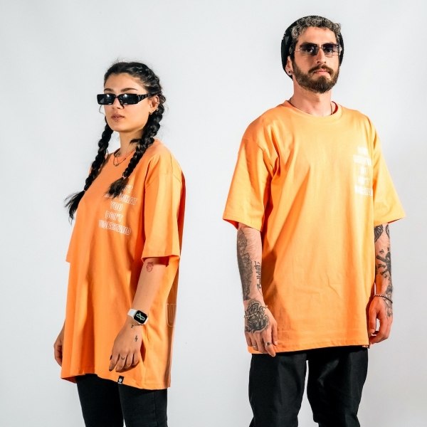 Men's Text Printed Oversize Orange T-shirt - 1