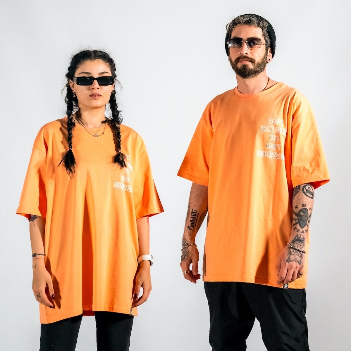 Men's Text Printed Oversize Orange T-shirt - 2
