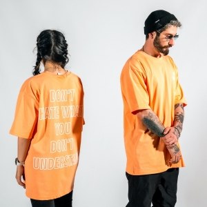 Men's Text Printed Oversize Orange T-shirt - 3