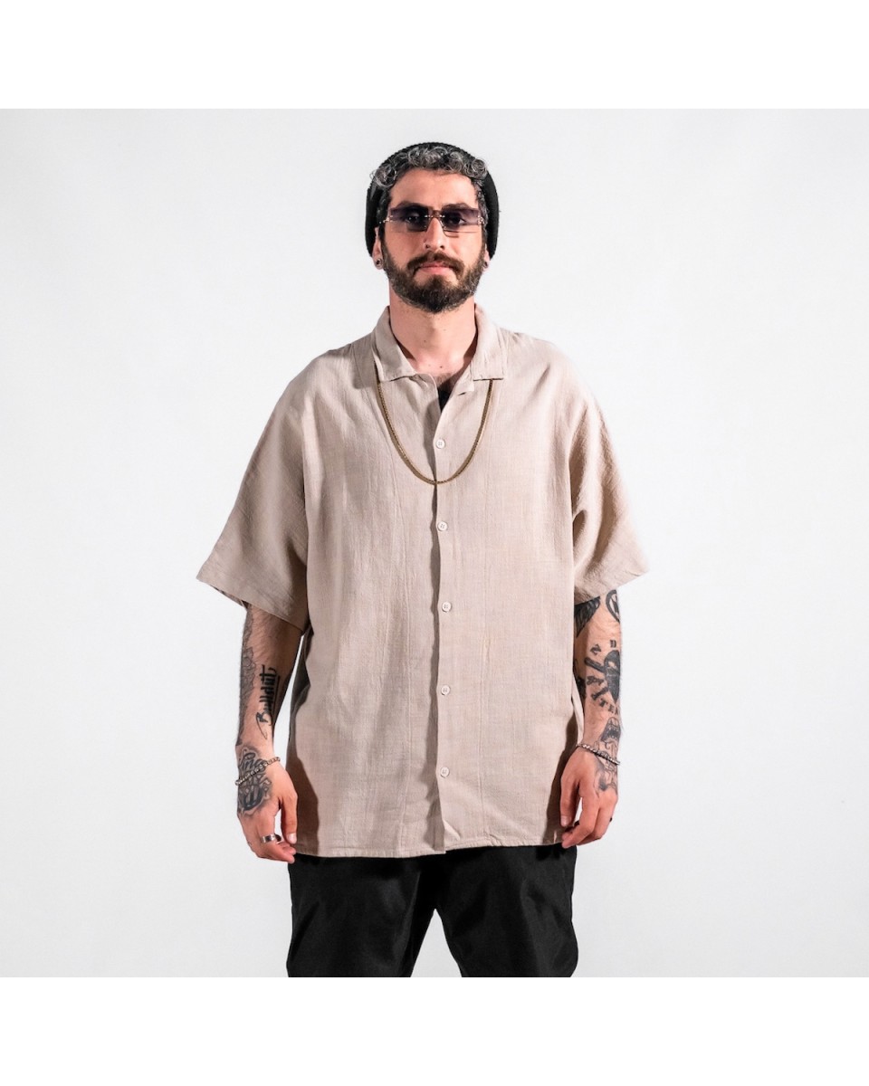 Camicia Beige Oversize da Uomo in Tessuto Lino | Martin Valen