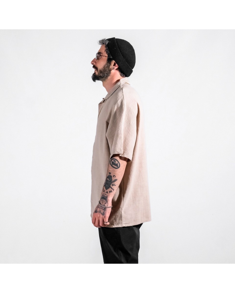 Мужская рубашка оверсайз из льняной ткани бежевого цвета | Martin Valen