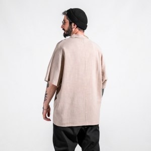 Men's Linen Fabric Oversized Beige Shirt - 5